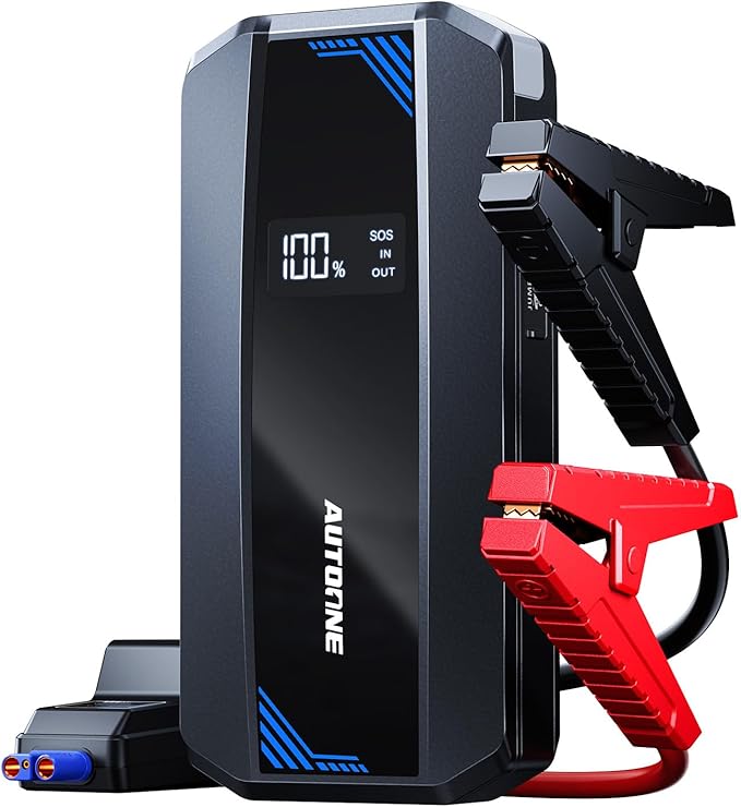 AUTOONE Car Jump Starter 6000A Battery Booster, Portable Battery Pack for All Gas 10L Diesel, 12V Jump Box with Smart Jumper Cable for Car Battery, Vehicle Lithium Starter, LCD Display, w/LED Light
