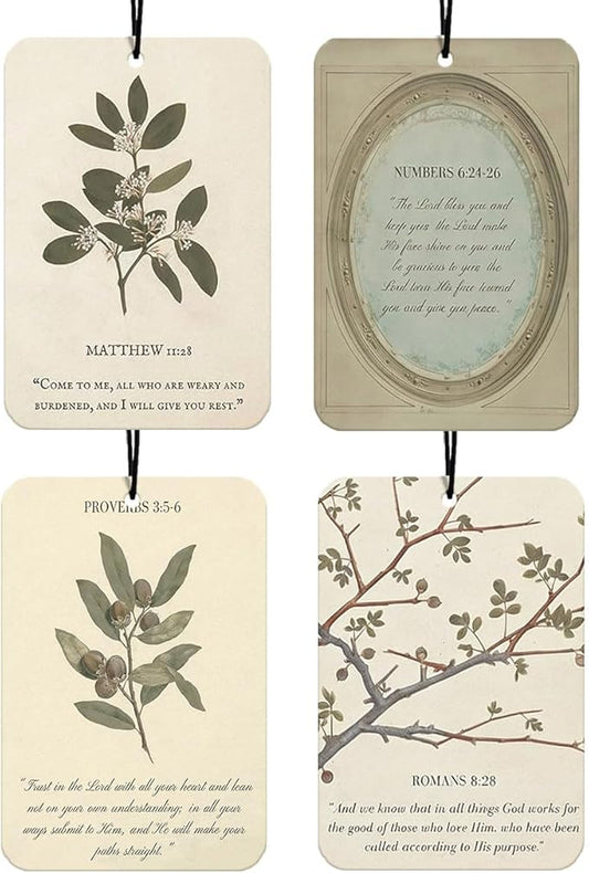 Green Christian Car Air Freshener 4Pcs, Jesus Bible Verses Car Accessories for Women, Matthew 11:28 Mirror Decor Hanging Air Freshener Christian Gifts for Cars Closet (Lavender)