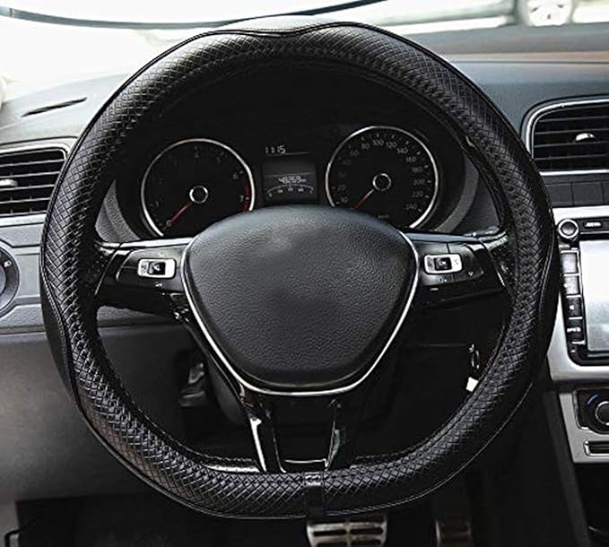 Mayco Bell Flat Bottom Size Steering Wheel Cover Anti-Slip,Safety,Soft,Breathable,Durable,Full Surround,Comfortable Grip Microfiber Leather (D-Shape,Black)