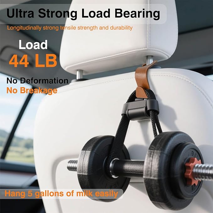 Car Seat Hooks & Purse Holder - 4 Pack Boxed,55 lb Heavy Duty,Eco PP Car Hooks for Purse/Bag/Baby Gear/Gym Bag/Groceries/Cup/,Fits 0.32-0.55”Car Headrest Rods (Brown-2)
