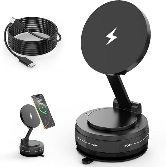 Wireless Car Charger,Strong Magnetic Phone Holder, [15W Wireless Faster Charging],360° Adjustable Foldable Phone Holder for Car/Mirror/Smooth Surface Compatible with iPhone 17 Pro Max/17 Air/16 Pro/15
