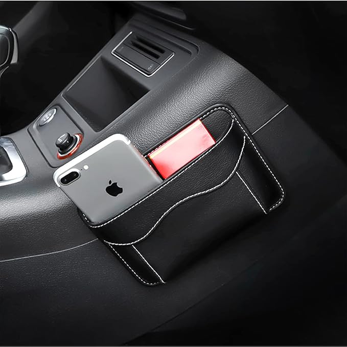 Moly Magnolia Car Seat Side Pocket Organizer, American Flag PU Leather Storage Bag, Pen Phone Holder Tray Pouch Seat Gap Filler, Interior Accessories for Auto Door Window Console (Black/Flag)