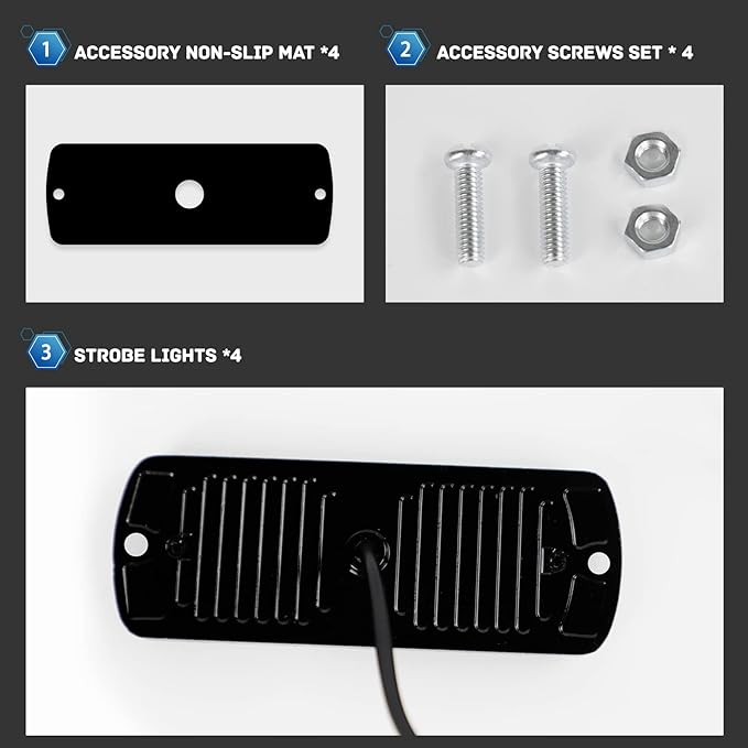 SEISSO 4-Pack 12 LED Amber Strobe Lights Vehicles Trucks Emergency Strobe Lights Kit 12V -24V Warning Hazard Flash Lights Bar Grill Grille Surface Mount Super Bright Waterproof, Amber/White