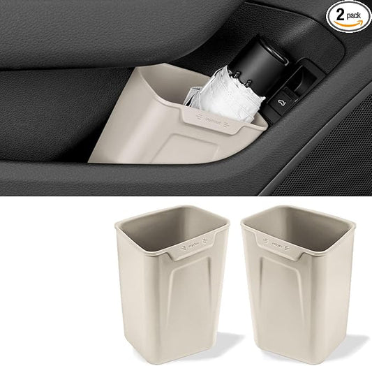 XmuxHai Car Interior Storage Box, Black Silicone Door Side Organizer with Umbrella Holder and Trash Can, Vehicle Accessory (Beige)