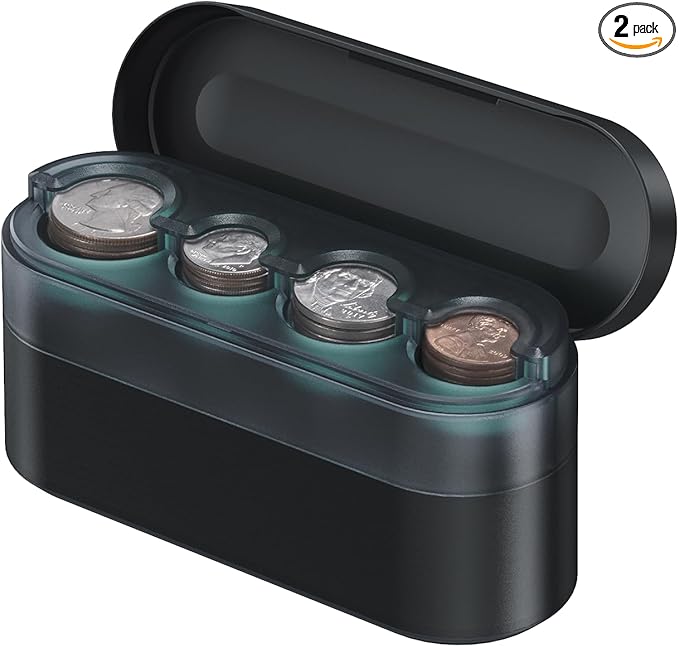 Larger-Capacity Coin Holder for Car Change Holder Organizer, Compatible with Most Car & Trucks, (Black, 2 Pack)