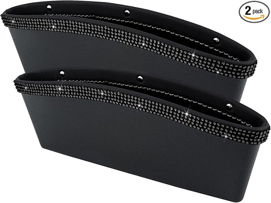 eing 2 in 1 Car Seat Gap Organizer, Front Car Seat Crevice Storage Box, Car Seat Gap Filler with Crystal Diamonds, Adjustable Storage Pocketsfor Glasses, Keys and Phones, 2 - Pack Black
