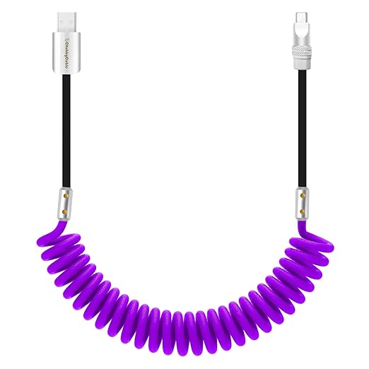 chubbycable Curly Chubby 120W Coiled USB C Cable Retractable Fast Charging Cable for Car Charger Cord Compatible with iPhone 17-15 Series, Purple and Black, USB-A to Type-C, 2.29FT-3.6FT