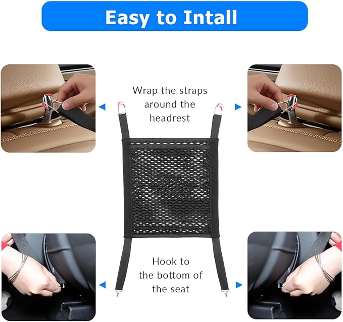 MARCHFA Car Mesh Organizer Car Barrier for Dogs Console Storage Net for Tissue Purse Bag Seat Back Organizer Net (Black) (for Split Seats)