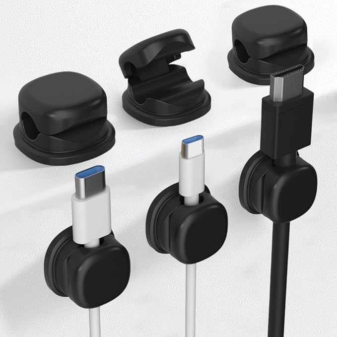 Magnetic Cable Organizer, 2026 New Cord Organizer Holder Clips Strong Adhesive Cable Cord Keeper [Smooth Adjustable] Hide Wire Cord Organizer for Nightstand Kitchen Car Office (Black 6PCS)