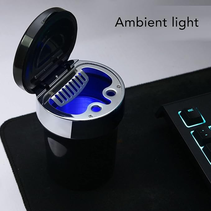Fdit Portable Car Ashtray for Vehicles, Mini Car Trash Can with Detachable Lid, Detachable Ash Tray Stainless Steel Inside for Outdoor Travel, Home Use (Black Silver)