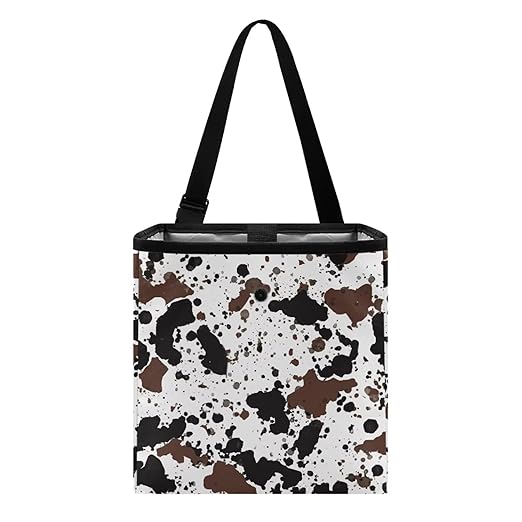 Cow Cowhide Print Car Trash Can for Back Seat Car Accessories for Women Men Leakproof Auto Garbage Cans Hanging Trash Bin for Car Water-Resistant