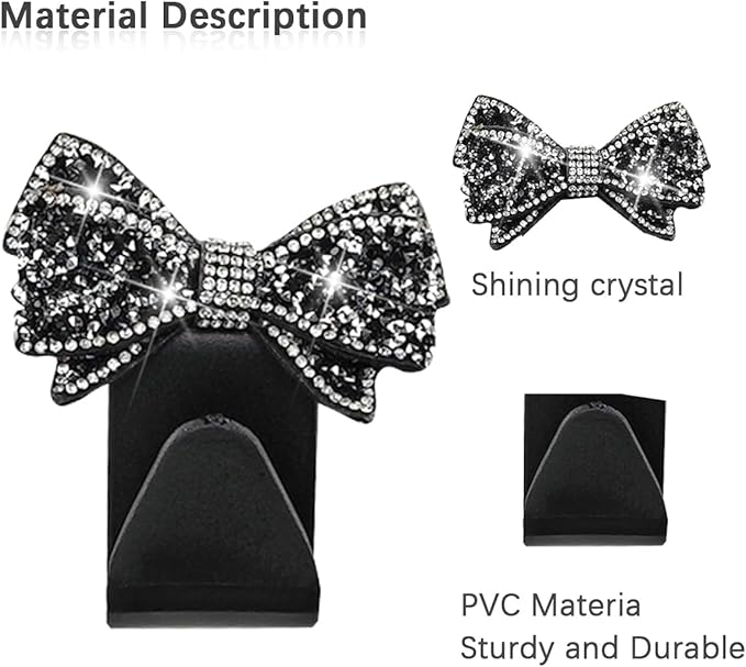 Zpana Bling Car Headreat Hook, 2PCS Crystal Rhinestone Cute Bow Vehicle Seat Back Hanger Storage for Purses Bags Grocery, Diamond Auto Rear Seat Organizer, Universal for SUV Truck Sedan (Purple)