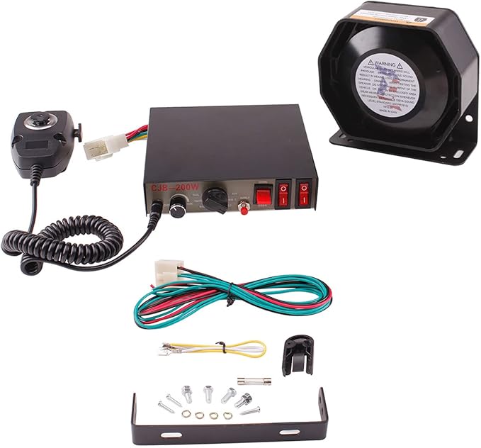 12V Pa System for Vehicles, Police Siren Vehicle Pa Speaker, Ambulance Car Siren 8 Tones 130DB 200 Watt, Heavy Duty Handheld Microphone, Emergency Siren for Car Truck Vehicles