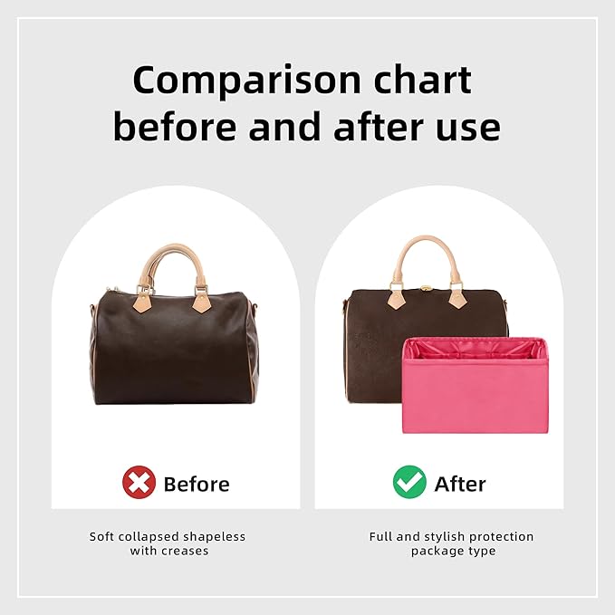 DGAZ Silk Purse Organizer Insert Fits LV Speedy 16/20/25/30/35/40/45 bags，Silky Smooth Bag Organizer，Luxury Handbag & Tote Shaper(Rose lipstick,SP40)