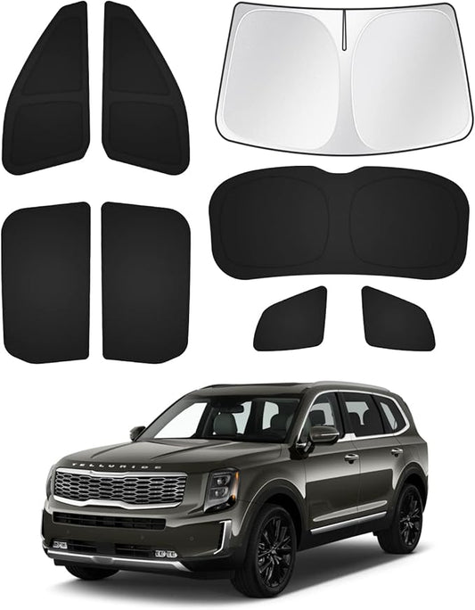 Canvcle Windshield Sun Shade for 2020-2025 2026 Kia Telluride Accessories Sunshade Side Rear Window Shade Cover Window Sun Visor Shield Privacy Protection Keep Vehicle Cool Black 8PCS