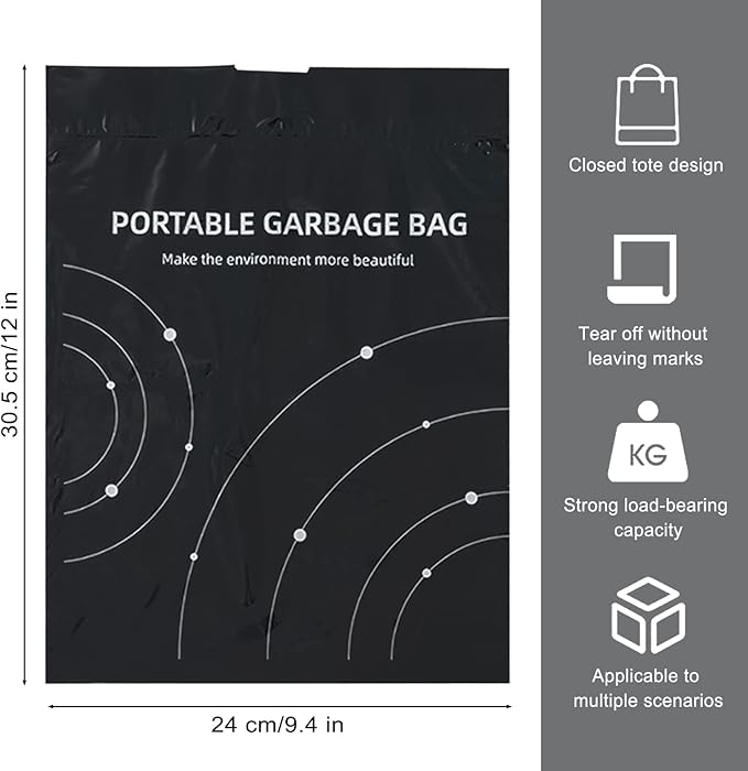 Disposable Trash Bags for Cars, Vomit Bags Pack of 40, Portable Drawstring, Paste Dual-Use Self Adhesive Cleaning Bags, Easy Stick on and Hanging, for Cars Kitchens Bedrooms Travel Office (Black)