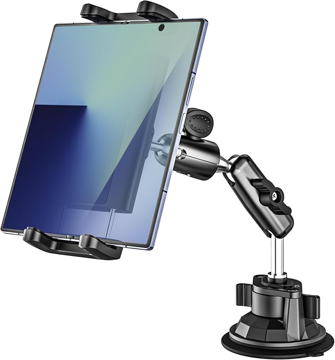 Z Fold Car Holder, [Super Suction Cup] Dashboard Windshield Mount for Foldable Phone, 360° Metal Arm Truck Tablet Phone Stand for Galaxy Z Fold 7 6 5 4 3 2, Pixel Fold, Galaxy Tab, 4-13" Device