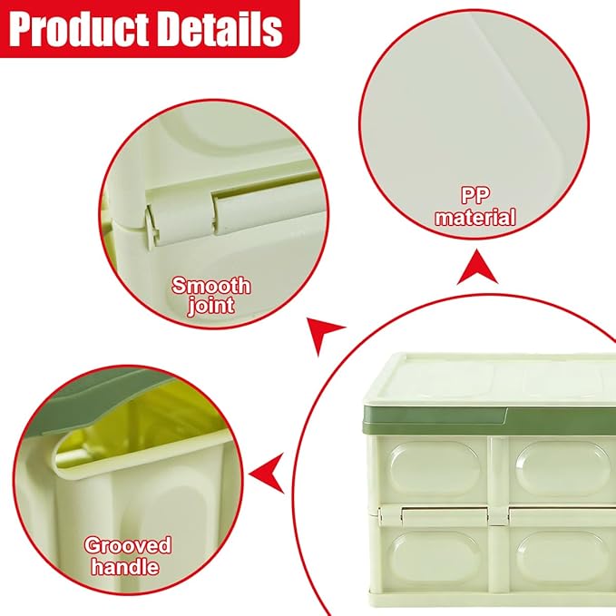 YoRise Car Trunk Organizer, Plastic Waterproof Foldable Car Cargo Storage Box with Lid, Universal Portable Automotive Tool Container Accessories for SUV Truck Sedan (Green)