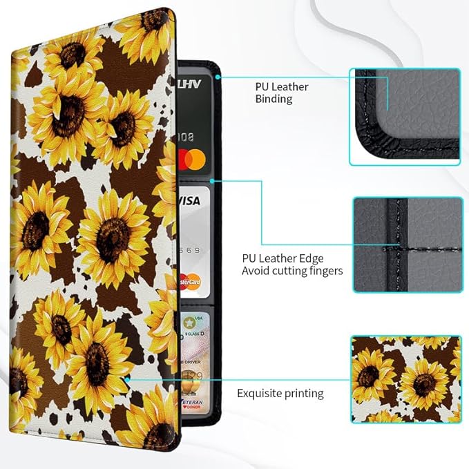 Car Registration and Insurance Card Holder, Vehicle License Documents Glove Box Compartment Organizer Wallet, ID Card Holder for Car Essentials Automobile, Leopard Sunflower Western