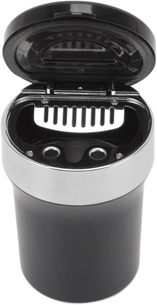 Fdit Portable Car Ashtray for Vehicles, Mini Car Trash Can with Detachable Lid, Detachable Ash Tray Stainless Steel Inside for Outdoor Travel, Home Use (Black Silver)