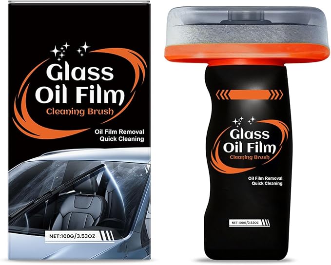 Oil Film Cleaning Brush for Car Windshield, 100g Glass Oil Film Remover with Reusable Cleaning Board, Removes Smudges & Water Spots, Anti-Fog for Safe Driving & Rainproof Prep
