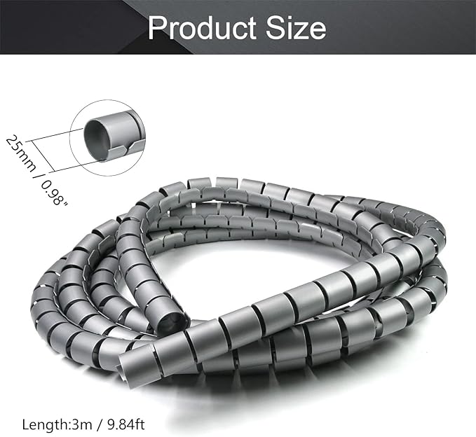 Othmro 1pcs 9ft PE Spiral Cable Wrap,28mm/1.10in Dia Polyethylene Expandable Abrasion Protector Wire Sleeve,Spiral Wire Wrap Tube PC Manage Cable for Electrical Wire Organizer Sleeve Hose Gray
