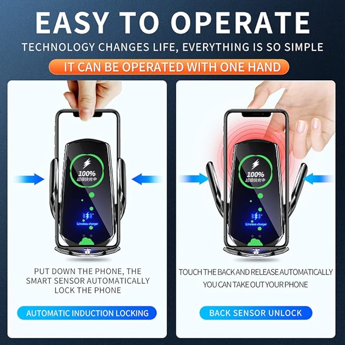 Q3 Smart Sensor Car Phone Wireless Charger,15W Qi Fast Charging Auto-Clamping Car Holder, Air Vent Phone Holder，for iPhone17/16/15/14/13/12series,and All Qi Enable Android Cellphone (Q3-Black)