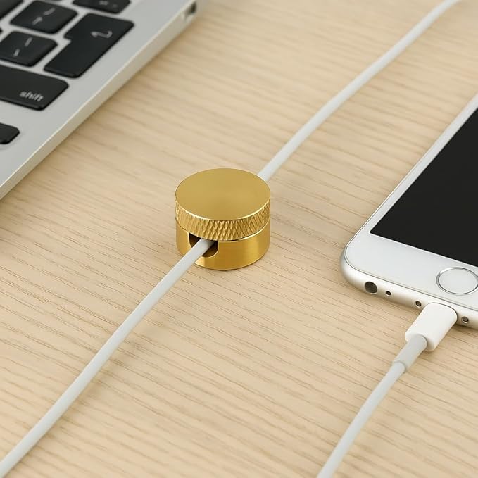 Gold Cord Organizer (2-Pack): Premium Aluminum Cable Organizer - Luxury Gold Cable Clips, Strong 3M Adhesive Cord Holder for Nightstand, Desk & Car - Sleek Cable Anchors Design