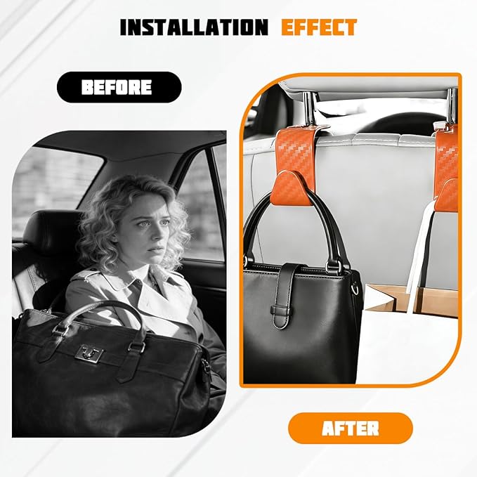 4PCS Car Seat Headrest Hook, Automotive Back Seat Storage Holder Hanger, Vehicle Interior Backseat Organizer Hanging Hook for Purse Handbag Grocery Bags, Universal Fit (Orange)
