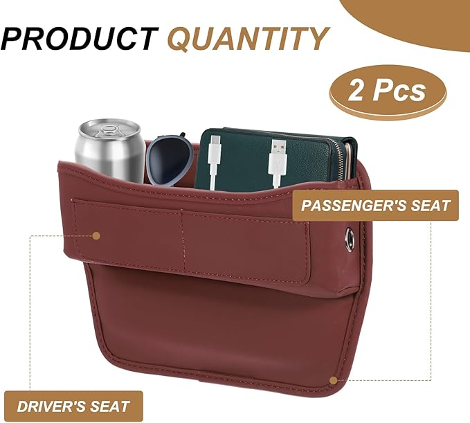 HARFINGTON 2pcs Car Seat Gap Filler Organizer 11.3 x 8 x 2.2 Inch Leather Universal Car Organizer Storage Box Between Seat and Console for Phone Sunglasses Keys, Red