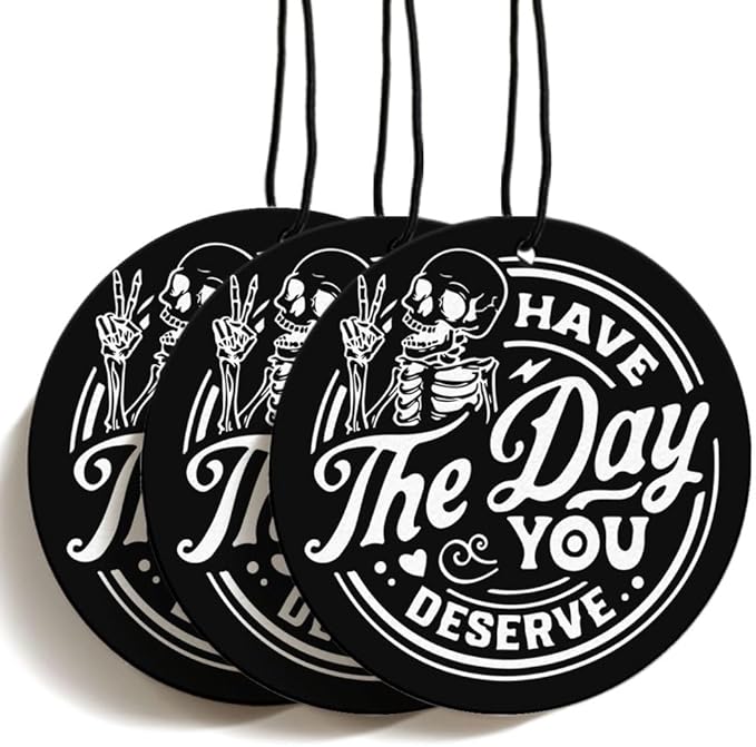 Skull Goth Funny Car Air Freshener Hanging 3Pcs Fun Have the Day You Deserve Gothic Car Accessories Interior, Funny Skull Cars Rear View Mirror Decor Halloween Decoration Gifts For Men Women(Black I)