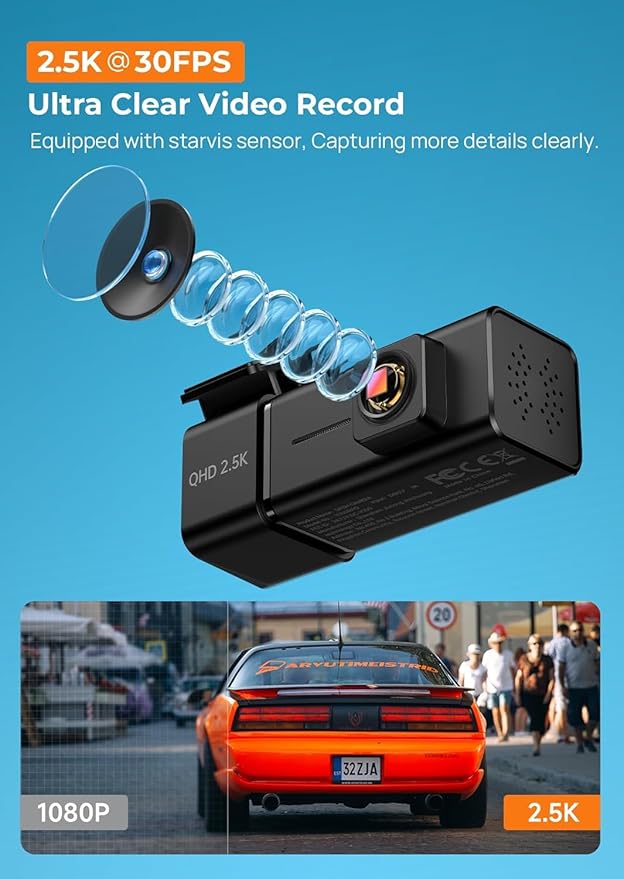 Dash Cam 2.5K Front Dash Camera for Cars with App, WiFi Mini Dashcam Built-in IPS Screen, Night Vision, G-Sensor, Smart Voice, Loop Recording, 24H Parking Mode, 32G SD Card Included, Support 256GB Max