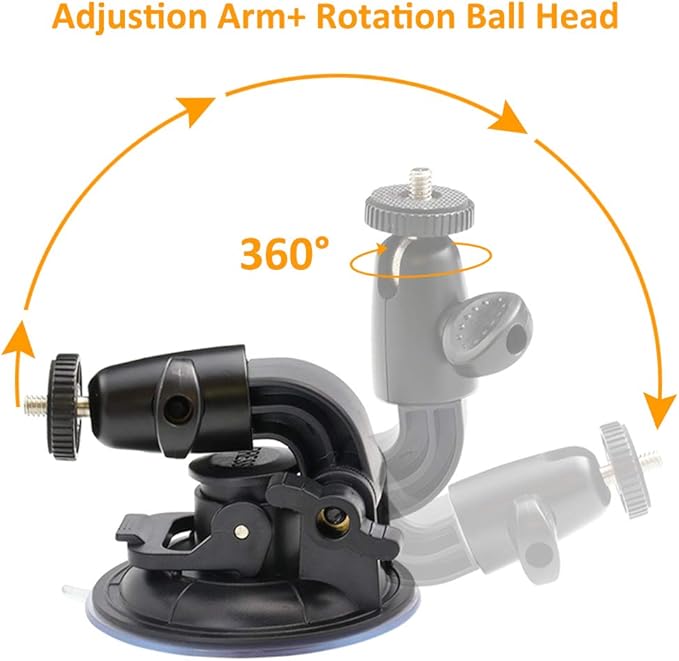 woleyi Windshield Dashboard DSLR Car Mount with Strong Suction Cup and Insurance Tether use for Canon, Nikon, Sony, DSLR, Olympus, Pentax, HeroFiber and More Cameras