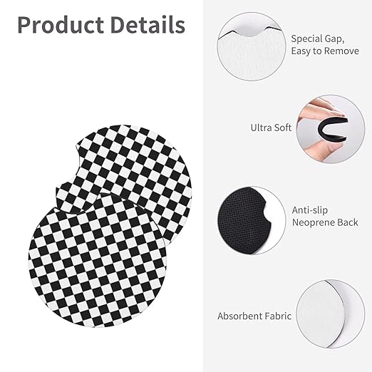 Car Trash Bag Chessboard Hanging Back of Seat Car Portable Trash Bag Chessboard Waterproof One-Handed Portable Strap Drawstring Garbage Bags with 2 Pieces Car Coasters