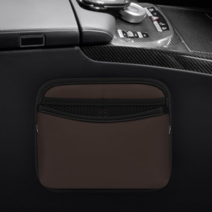 Accmor Universal Car Side Pocket Organizer, PU Leather Car Pocket Pouch for Car Seat, Door, Window, Console, Cards Trash Cell Phone Sunglasses Holder for Car, Brown