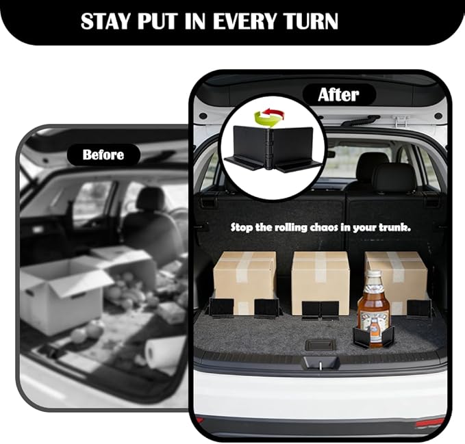 Cargo Organizer Blocks for Car Trunk, Adjustable Hinged L-Shaped Storage Stabilizer, Heavy Duty Trunk Cargo Holders with High-Adhesion Hook & Loop Base for Groceries, Gear & Fragile Items