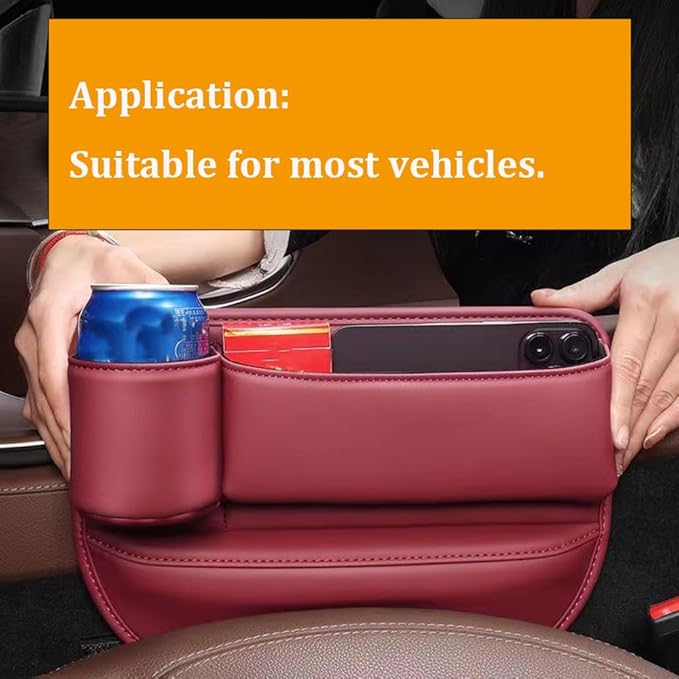 Car Leather Cup Holder Gap Bag for Mobile Phones Glasses Keys Cards Seat Gap Storage Box (2 Pack, Red)