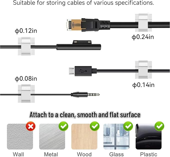 3/4 in Adhesive Cable Clips, 60pcs Outdoor Light Clips, Cord Clips, Sturdy Wire Clips, Finisher Wire Clamp for Home, Car, Office Wire Management Clips (White, 3/4"-60PCS)