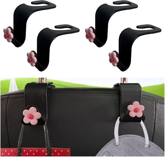 BESULEN Car Seat Headrest Hook, 4PCS Vehicle Seatback Organizer Hanger, Auto Seat Back Storage Hook for Grocery Bag Purse Handbag Umbrella, Universal Interior Accessories for Most Cars (Pink)