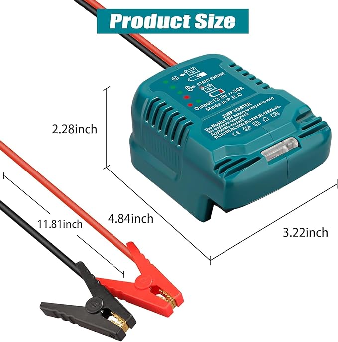Car Jump Starter, for Makita 18V Li-ion Battery Jump Starter Adapter Powered with Jumper Cables&Clamps, Car Portable Jump Starter with 18V Adapter Charger(Battery not Included)