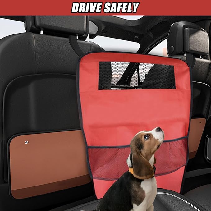Dog Car Net Barrier Between Seats - Pet Barrier Vehicle Travel Dog Fence with Mesh Window for Safe Driving - Vehicle Divider Car Backseat Barrier Storage Bag for SUVs and Trucks (Red)