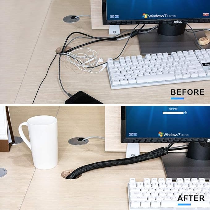 AGPTEK Cable Sleeve, 10ft - 4/5 inch Cable Management Desk Cord Cover Organizer Wire Hider for Home Office Computer TV Wire Loom Tubing Pet Proof Cord Protector from Cat Dog Chewing, Black
