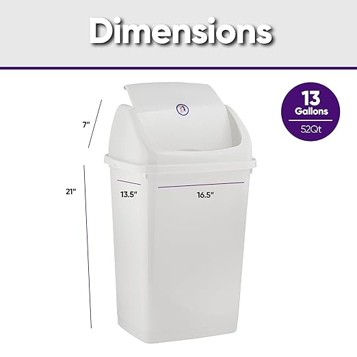 Superio Kitchen Trash Can 13 Gallon with Swing Lid, Plastic Garbage Can Outdoor and Indoor, Large 52 Qt Recycle Bin and Waste Basket for Home, Office, Garage, Patio, Restaurant (White)