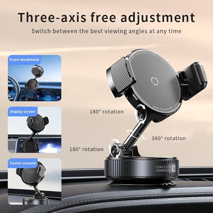 Upgraded 360° Nano Gel Vacuum Phone Holder for Dashboard Reinforced Suction Cup (Ultra-Strong Suction), Cell Phone Holders for Your Car/Gym/Mirror Car Phone Mount for iPhone & Android Phones