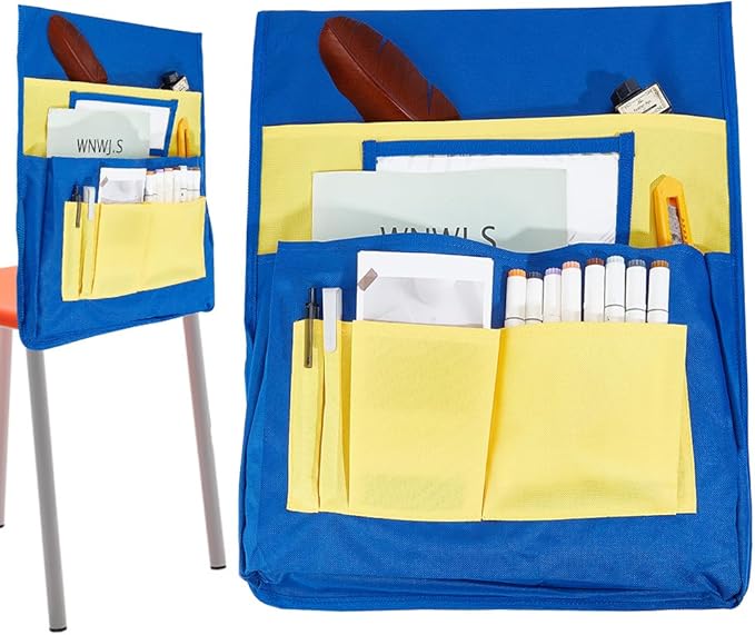 CRASPIRE Classroom Chair Pockets 15.66 x 18.18 inch Yellow Chairback Buddy Pocket Chart Desk Buddy Pocket Organizer with Label Slot for School Home Classroom Preschool Daycare