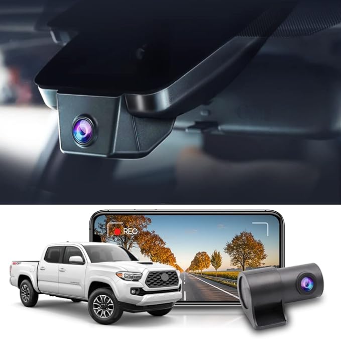 Fitcamx Front 4K and Rear 1080P Dash Cam Adapts for Toyota Tacoma 2018 2019 2020 2021 2022 2023 Limited TRD Sport Off-Road Pro SR5 SR (N300), OEM Style, Dual Loop Recording WiFi, G-Sensor, 128GB Card