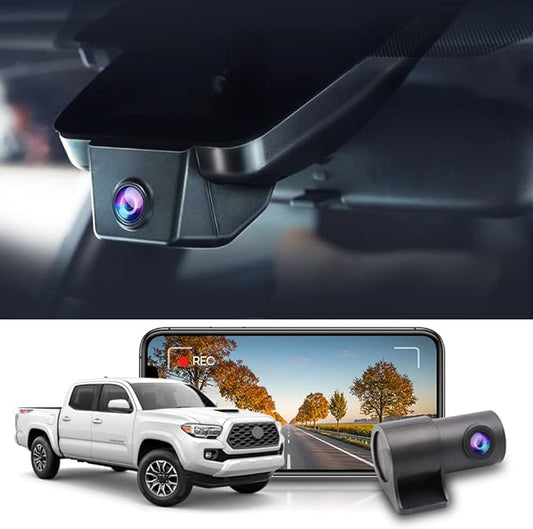 Fitcamx Front 4K and Rear 1080P Dash Cam Adapts for Toyota Tacoma 2018 2019 2020 2021 2022 2023 Limited TRD Sport Off-Road Pro SR5 SR (N300), OEM Style, Dual Loop Recording WiFi, G-Sensor, 128GB Card