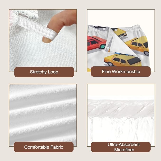 Women Bath Wrap Hair Towel Drying Cap Set Colorful Cars Pattern Soft Absorbent Bathrobe Shower Wraps with Adjustable Closure Spa Bath Robe