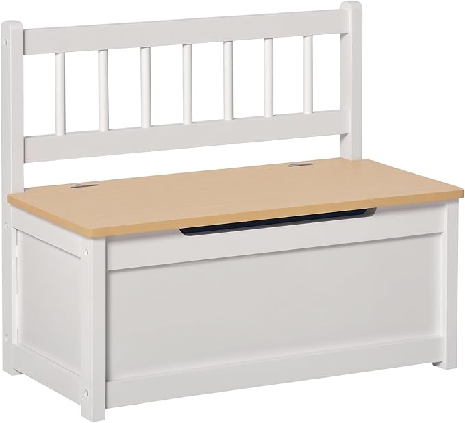 Qaba Toddler Toy Box Storage Bench with Large 27 L Interior, Kids Storage Bench Seat with Storage for Toddler Playroom Furniture, Kids Bedroom Furniture, Toy Organizer and Storage Bin White
