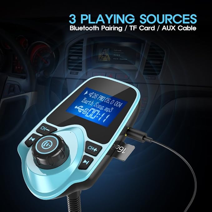 Nulaxy Bluetooth Car FM Transmitter Audio Adapter Receiver Wireless Hands-Free Car Kit W 1.44 Inch Display (F-Green)